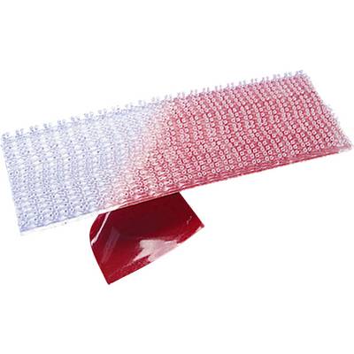 Brosse blanche et rouge avec des poils des deux côtés et un support incurvé rouge.
