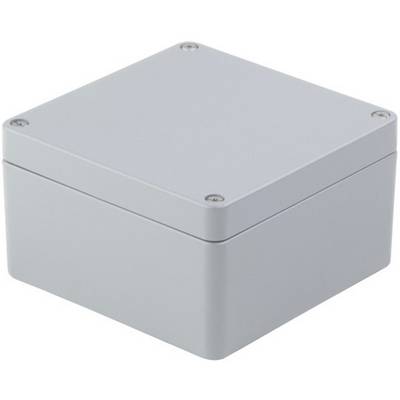 Boîtier gris de forme carrée avec des angles arrondis et quatre vis dans les coins, adapté pour les connexions électriques.
