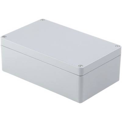 Boîtier rectangulaire gris aux angles arrondis, adapté aux composants électroniques ou au câblage.