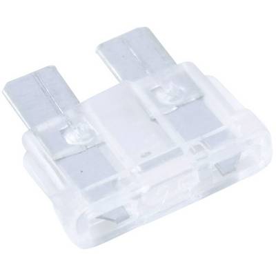 Un fusible automobile transparent avec deux contacts métalliques, souvent utilisé pour protéger les circuits électroniques dans les véhicules.