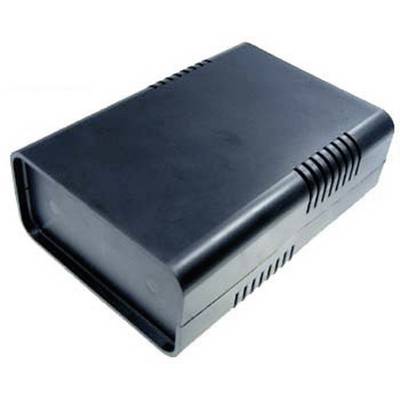 Boîtier de disque dur externe en plastique noir avec des fentes de ventilation, adapté pour la protection et le refroidissement d'un disque dur.