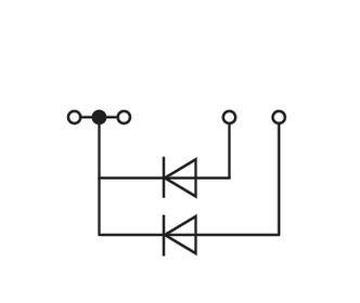 Un schéma de circuit simple avec deux diodes montées en parallèle et orientées dans des directions opposées symbolise le contrôle du flux de courant.