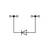 Le symbole schématique représente une diode dans le sens direct. Des points de connexion sont situés à gauche et à droite, représentant des lignes électriques.