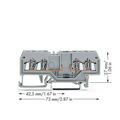 Barrette de connexion double étage, grise, avec levier, dimensions : 42,5 mm de large, 73 mm de long, 27 mm de hauteur.