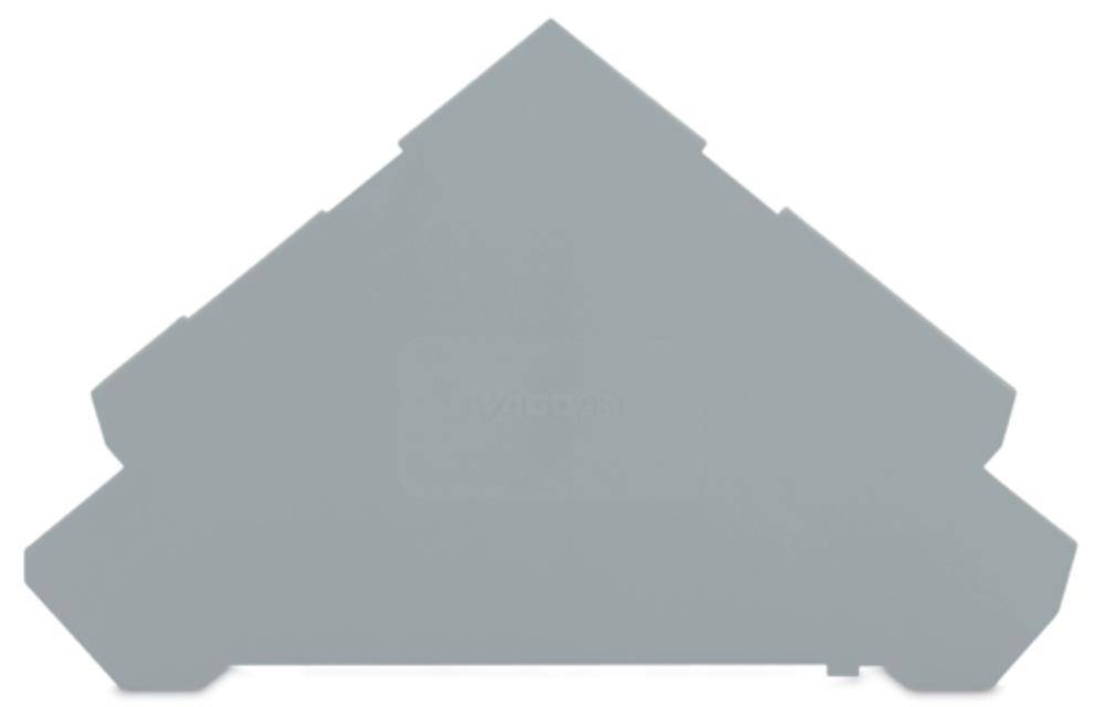 Pièce grise, triangulaire, avec plusieurs niveaux sur ses côtés. Conçue pour être intégrée dans de grandes machines ou des installations techniques.