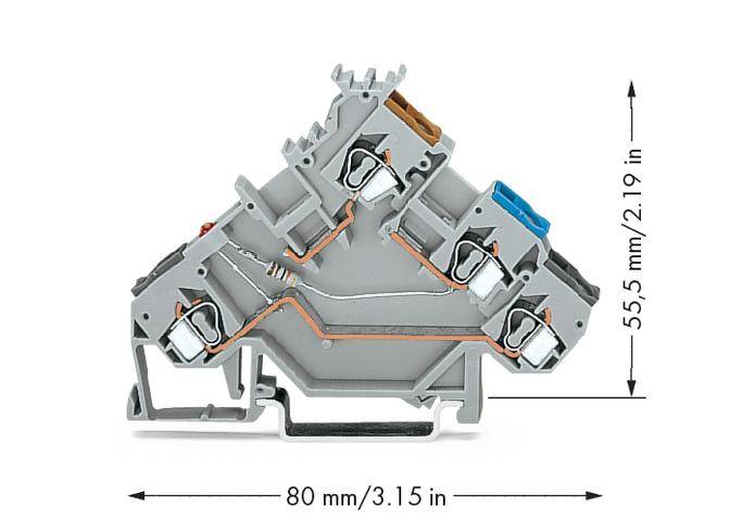 'Coupe transversale d'un raccordement électrique' montre le câblage interne et deux dimensions : 80 mm de largeur, 55,5 mm de hauteur.