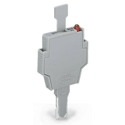 Adaptateur en plastique gris avec une pointe transparente et une LED rouge. Marquage 'open' et 'offen' sur la face avant.