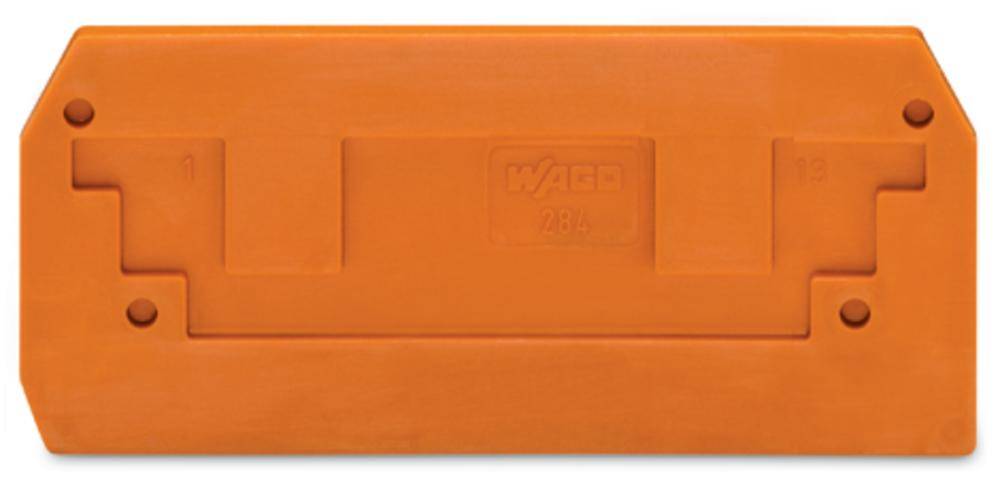 Un élément de couverture orange de forme rectangulaire avec des coins biseautés, fabriqué par la marque WAGO.