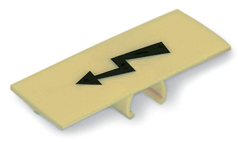 Interrupteur en plastique portant une flèche noire en zigzag, indiquant un changement de direction.