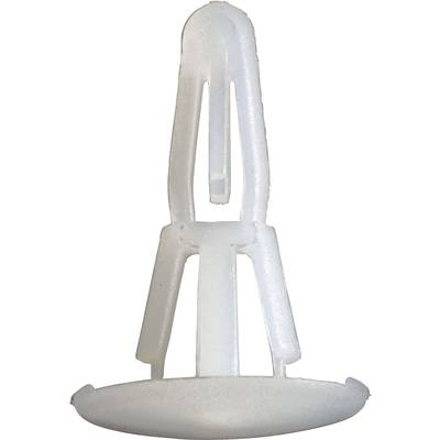 Un chevillet en plastique blanc avec une tête large et des bras flexibles, utilisé pour une fixation sûre dans les matériaux muraux.