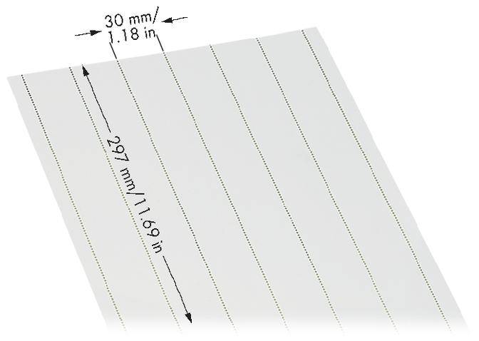 Feuille de papier avec des lignes parallèles espacées de 30 mm, longueur 297 mm.