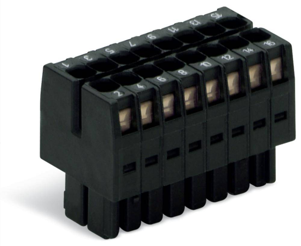 'Connecteur noir multipolaire avec 12 bornes numérotées sur fond blanc.'