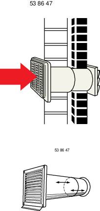 Le diagramme montre un système de ventilation avec une grande flèche rouge indiquant la direction du flux d'air. Les nombres '53 86 47' sont écrits en haut et en bas.
