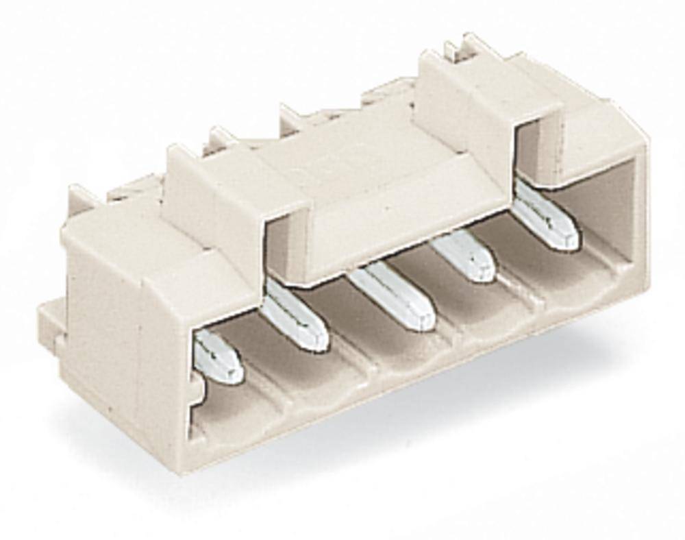 Un connecteur rectangulaire blanc en plastique avec quatre broches métalliques utilisé pour relier des appareils électroniques.