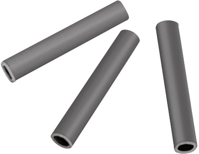 Trois tubes cylindriques gris sont posés sur un fond blanc.