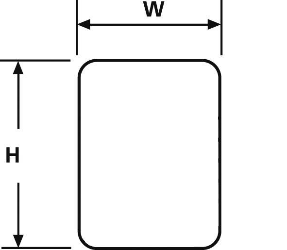 Diagramme rectangulaire montrant la largeur 'W' et la hauteur 'H', avec des flèches représentant les dimensions.