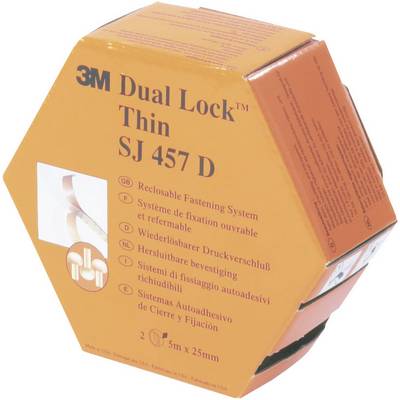 Emballage hexagonal pour 3M Dual Lock Thin SJ 457 D, système de fixation refermable, 5 m x 25 mm, boîte orange.