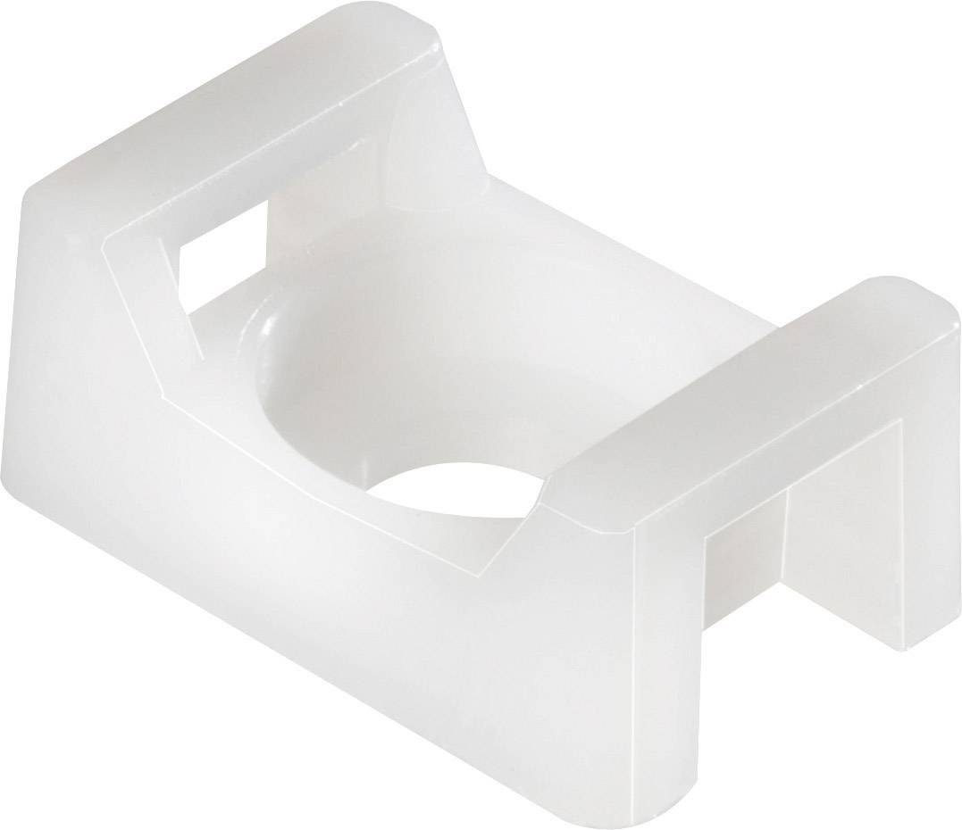 Un support en plastique blanc en forme de U, probablement utilisé pour la fixation de tuyaux ou de câbles.