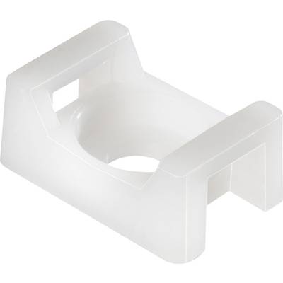Un support en plastique blanc en forme de U, probablement utilisé pour la fixation de tuyaux ou de câbles.