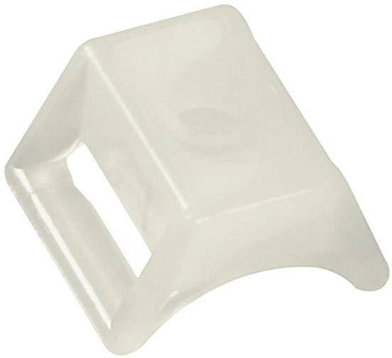 Une poignée en plastique transparent et anguleuse, munie d'une ouverture, probablement conçue pour faciliter la manipulation ou le transport d'objets.