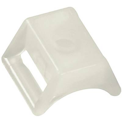 Une poignée en plastique transparent et anguleuse, munie d'une ouverture, probablement conçue pour faciliter la manipulation ou le transport d'objets.