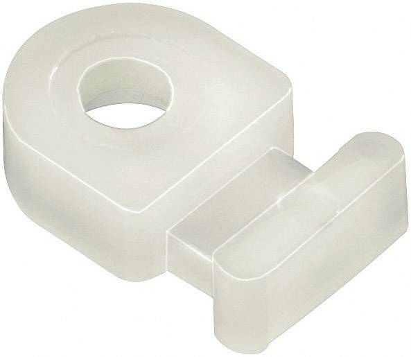 Un objet blanc et recourbé en plastique avec un trou rond à une extrémité.