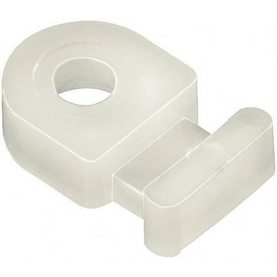 Un objet blanc et recourbé en plastique avec un trou rond à une extrémité.