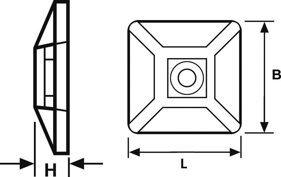 Dessin technique d'un objet carré avec les dimensions L, l et H, présentant les vues de face et de côté.