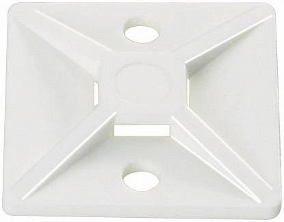 Support de serre-câble blanc pour montage, rectangulaire, avec deux trous de fixation.