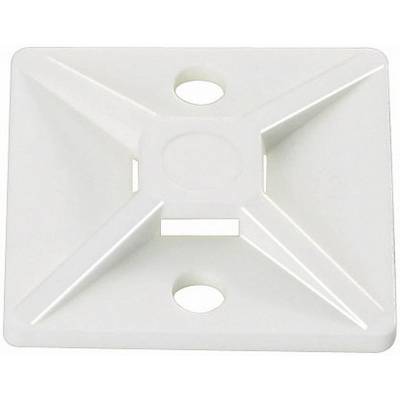 Support de serre-câble blanc pour montage, rectangulaire, avec deux trous de fixation.