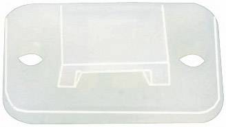 Un support en plastique blanc rectangulaire avec deux trous de fixation et une structure centrale surélevée.