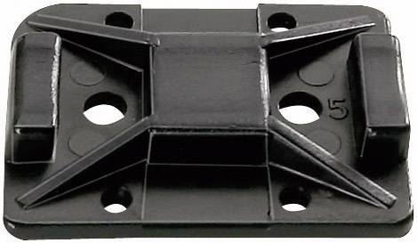 Base de fixation en plastique noir avec plusieurs trous de vis et supports surélevés pour la fixation de câbles ou d'autres éléments.