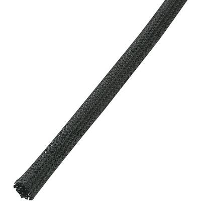 Gaine tressée noire, légèrement flexible, adaptée pour regrouper et protéger plusieurs faisceaux de câbles dans les installations électriques.