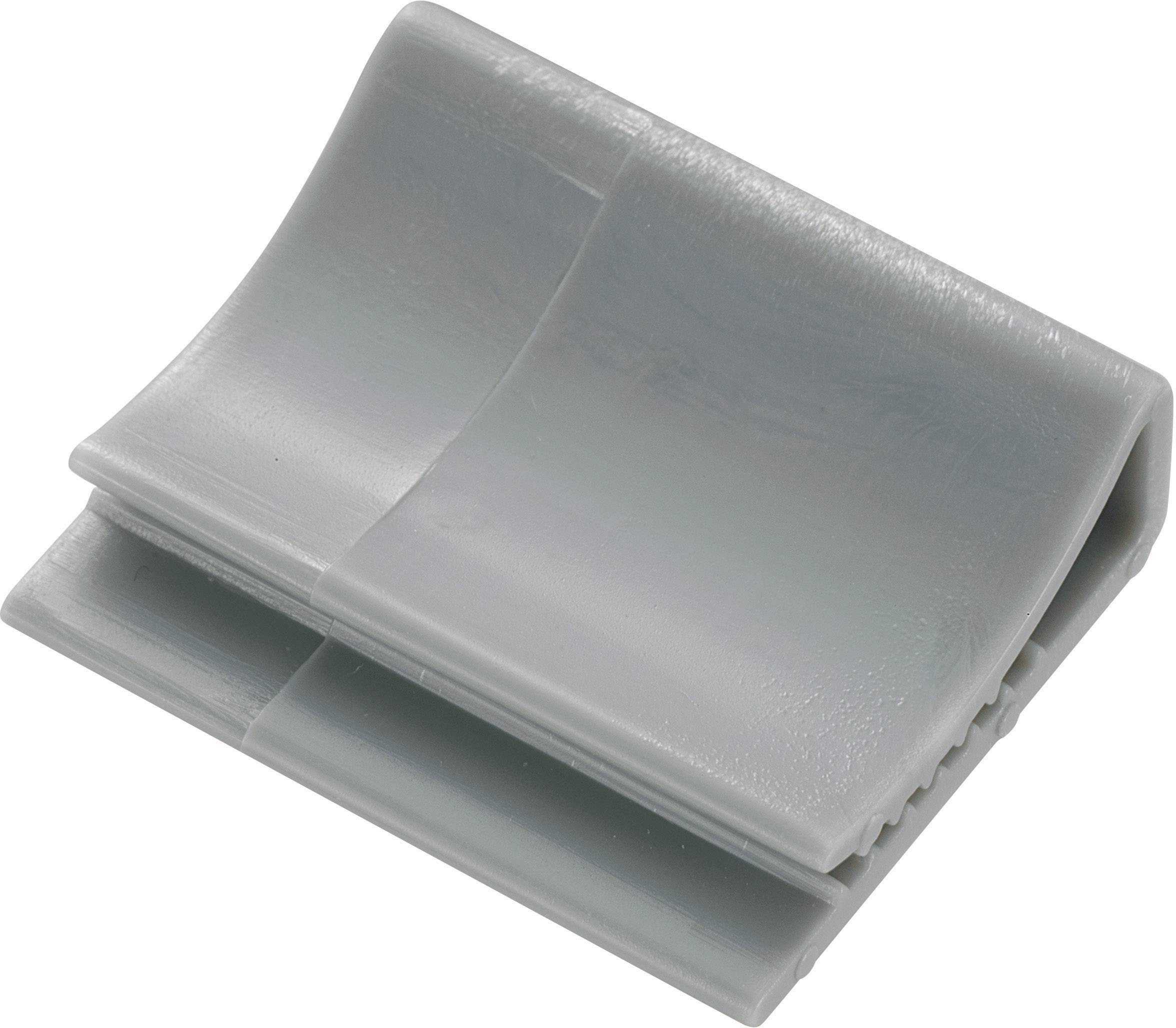 Un élément de fixation en plastique gris avec un dessus bombé et une face inférieure plate.