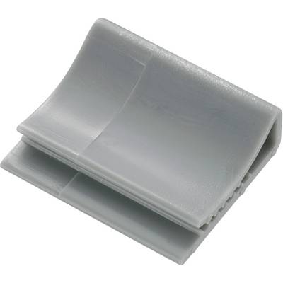 Un élément de fixation en plastique gris avec un dessus bombé et une face inférieure plate.