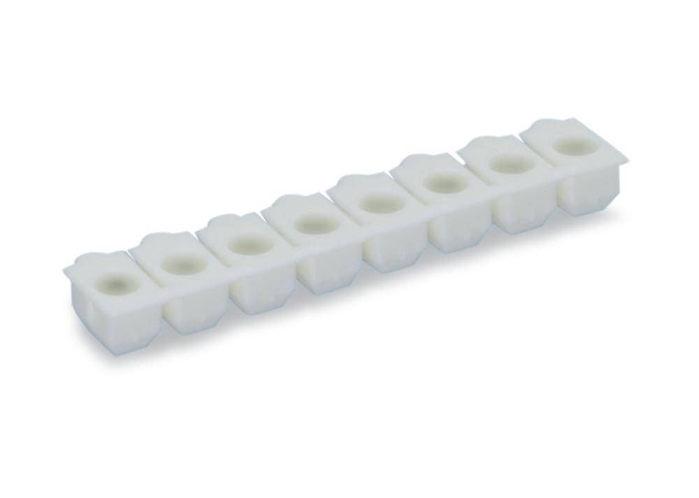 Une série de contenants blancs et interconnectés, pouvant être utilisés pour le stockage ou le test de substances.