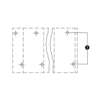 Schéma de deux plaques rectangulaires avec des positions de vis aux coins. Un étrier portant le numéro '1' illustre la connexion.