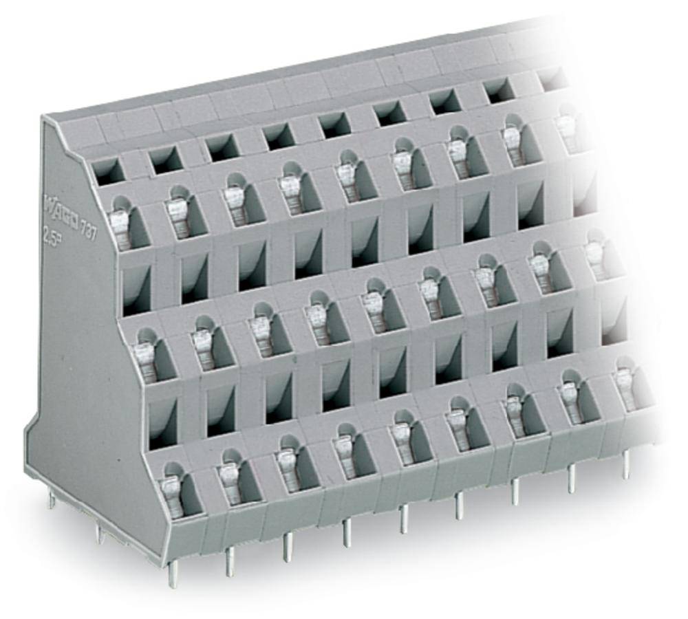 Connecteur électrique gris multicouches et multibornes, adapté aux applications dans l'électronique industrielle.