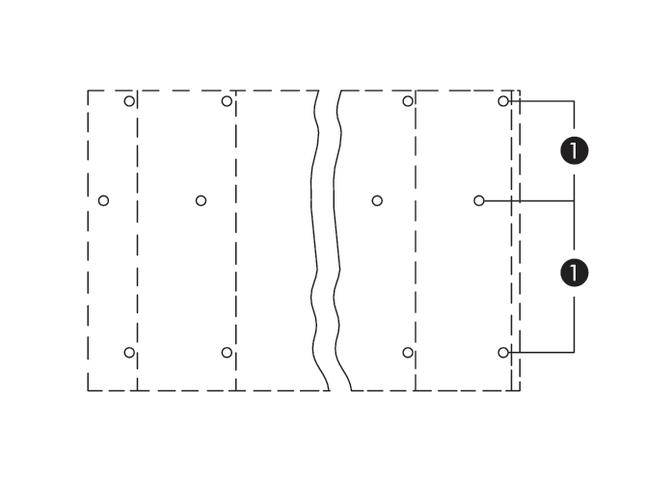 Le diagramme montre la disposition des vis dans une plaque de bois. Les points importants sont marqués du numéro '1', des lignes relient ces points.