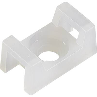 Un support en plastique blanc, rectangulaire, doté d'une ouverture centrale et de pattes de fixation latérales, utilisé pour le montage de câbles.