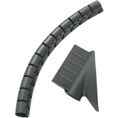 Gaine de câble en noir avec des segments flexibles, à côté d'un outil d'insertion pour faciliter le placement des câbles.