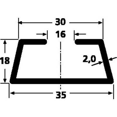 Dessin technique d'un profilé en U avec dimensions : largeur totale 35, largeur intérieure 30, hauteur 18, épaisseur de paroi 2 et hauteur intérieure 16 millimètres.