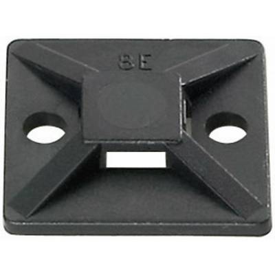 Clip de fixation rectangulaire en plastique avec deux trous et un support central pour recevoir des colliers de serrage.