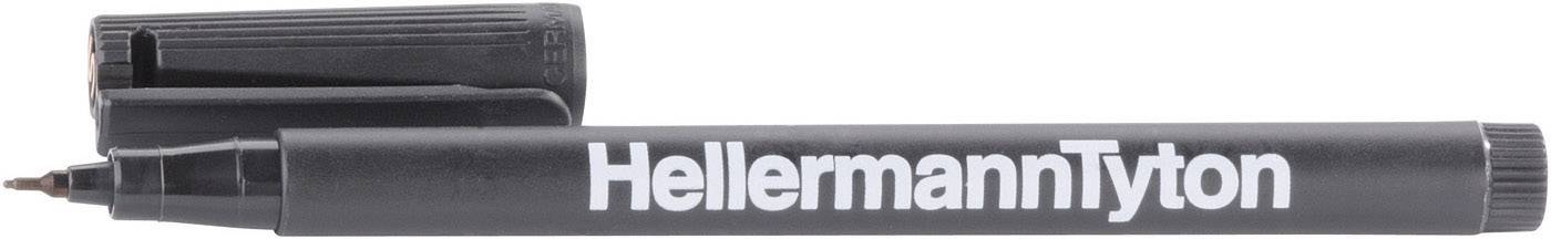 Stylo noir avec capuchon amovible, portant l'inscription 'HellermannTyton'.
