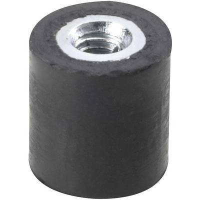 Tampon de caoutchouc noir cylindrique avec un filetage intérieur au centre, souvent utilisé comme amortisseur ou entretoise.