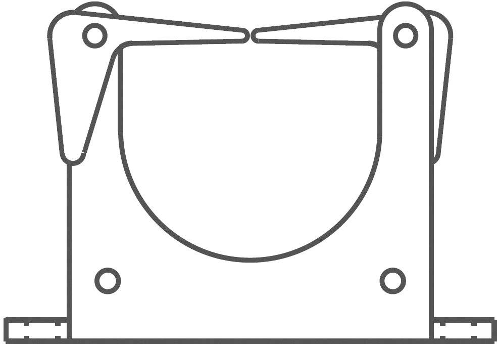 Un diagramme schématique montre un dispositif mécanique avec deux leviers mobiles et une partie principale semi-circulaire.