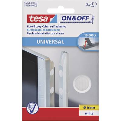 TESA On & Off 55226-03-00 Pastilles rondes auto-agrippantes à coller partie velours et partie agrippante (Ø) 16 mm blanc