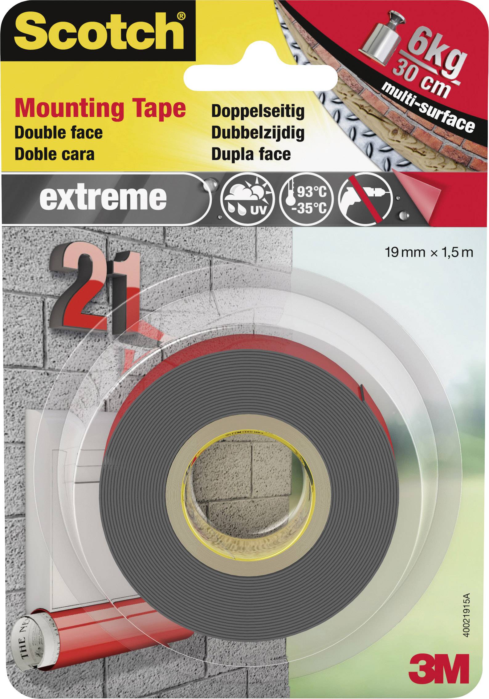 Ruban de montage Scotch® 3M 40021915# gris (L x l) 1.5 m x 19 mm acrylique 1 pc(s)-0