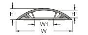 Dessin technique d'un élément de pont avec indication des hauteurs H, H1 et des largeurs W1, W. Présente la structure et les proportions.