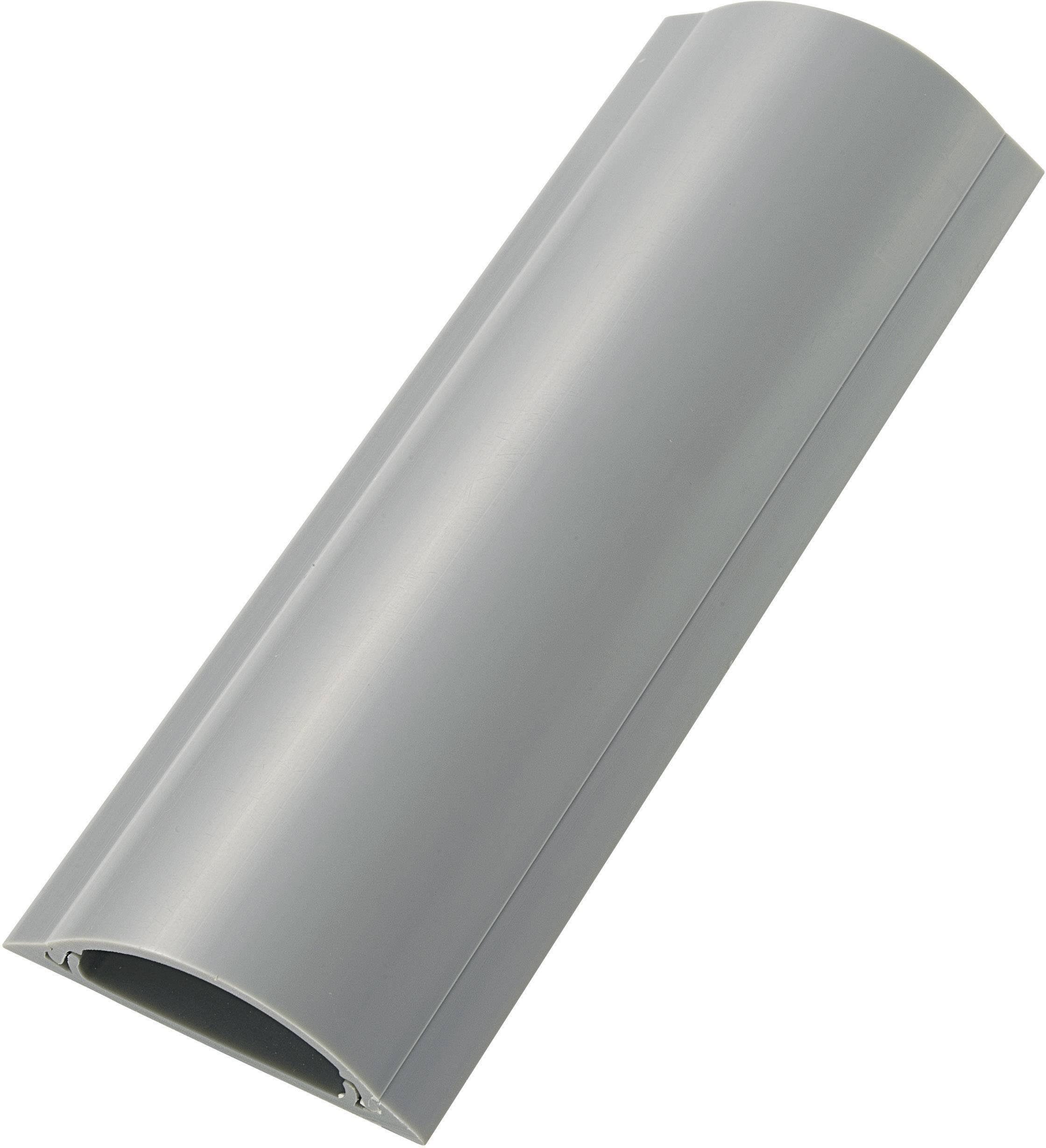 Tube en plastique gris et creux de forme ronde, probablement un conduit de câbles, adapté pour l'organisation et la protection des câbles.